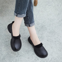 Women Retro Soft Cowhide Solid Flat Loafers Newgew Shoes