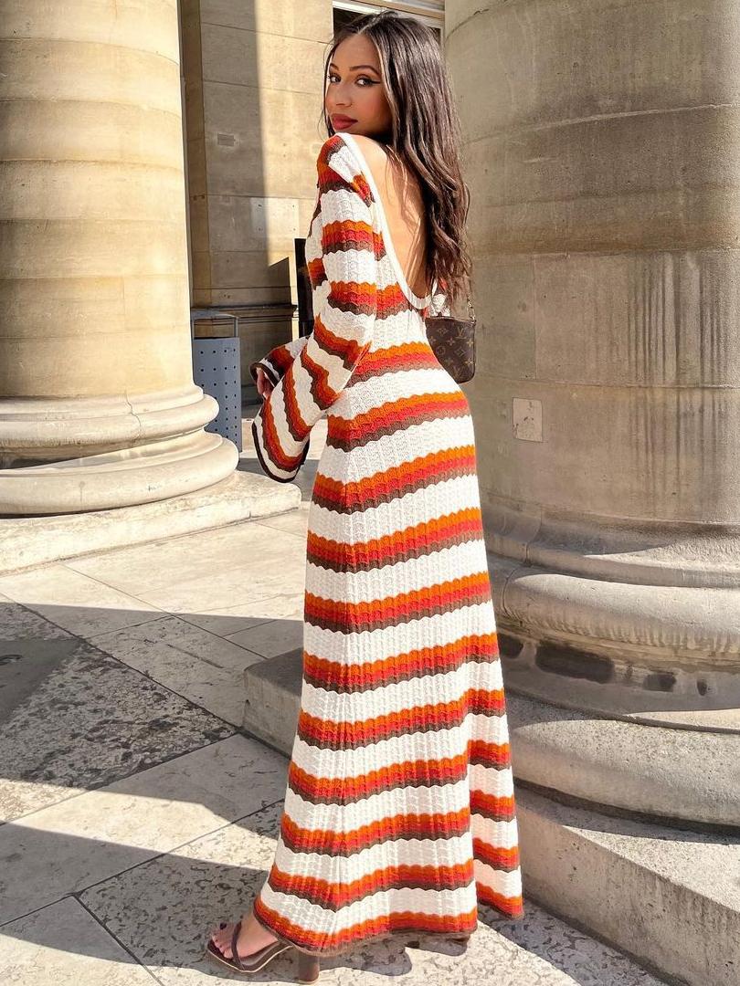 Striped Knit Beach Cover-Up Newgew Dresses