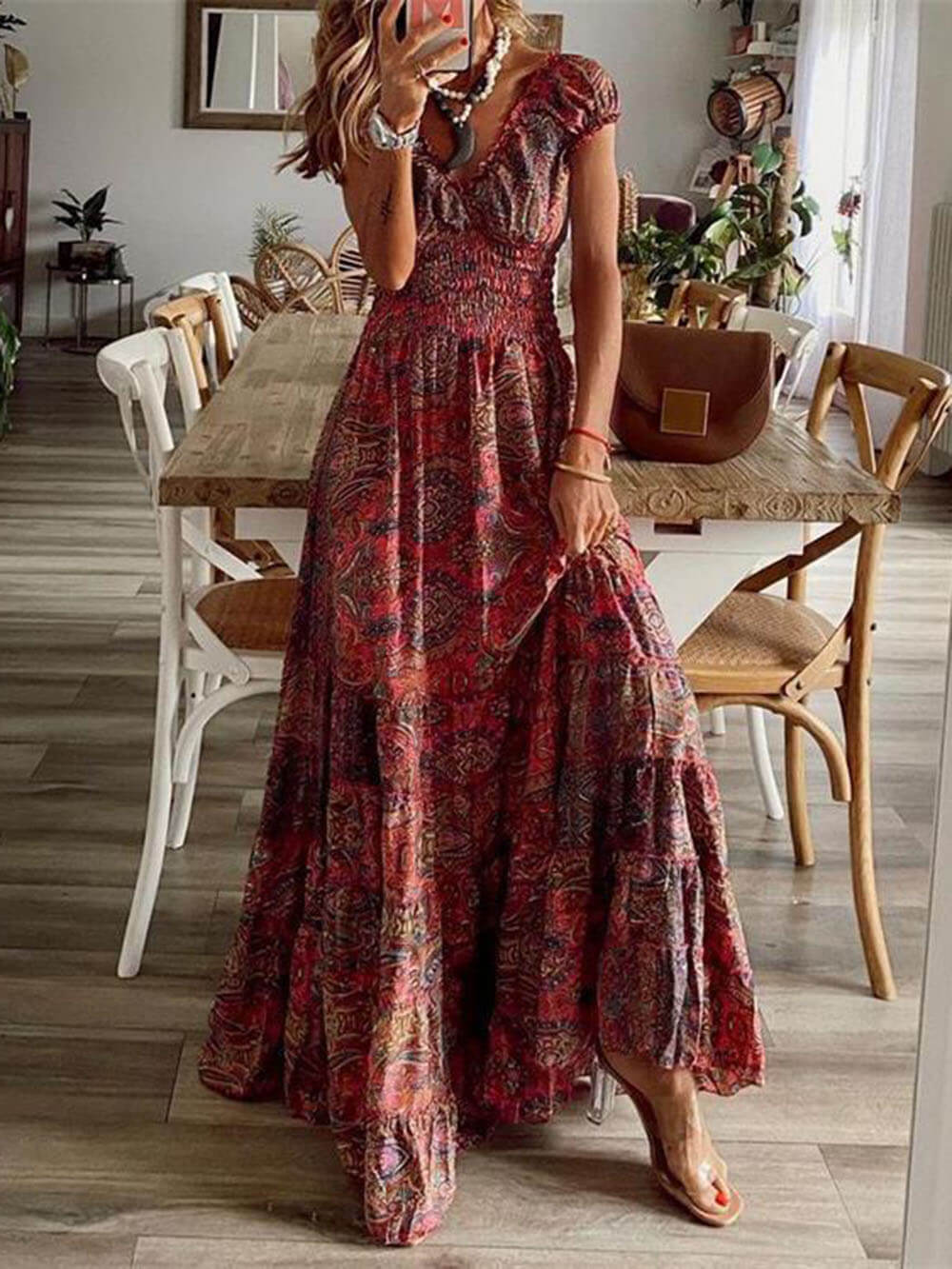 Bohemian Waisted Floral Print Dress Newgew Dresses