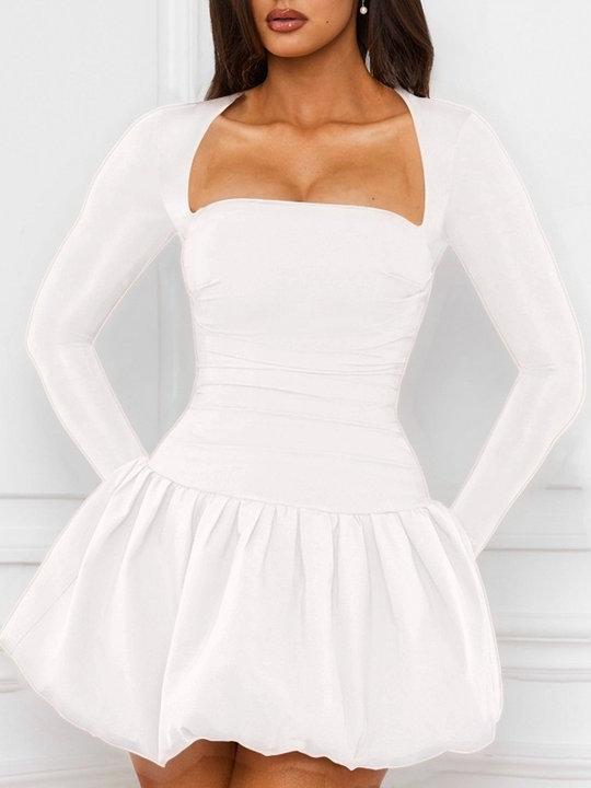 Elegant Puff-Sleeve Mini Dress with Square Neck and Backless Design Newgew Dresses