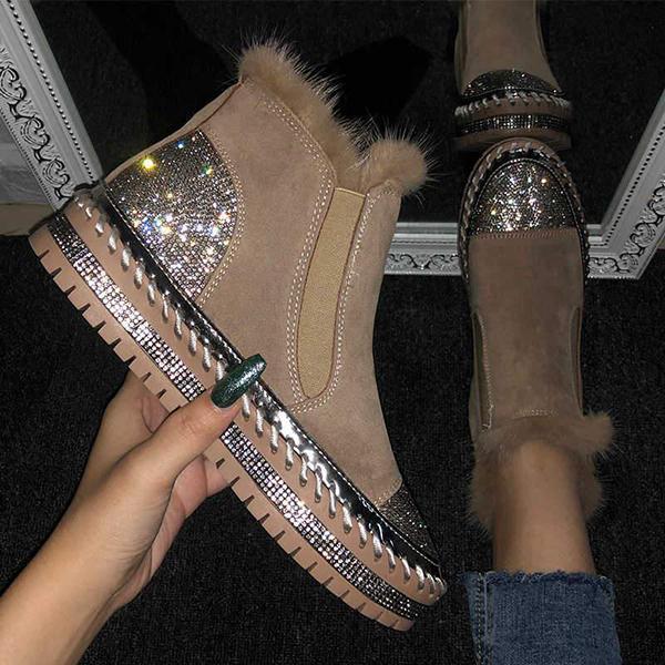 Women Warm Slip On Rhinestone Platform Ankle Boots NewGew