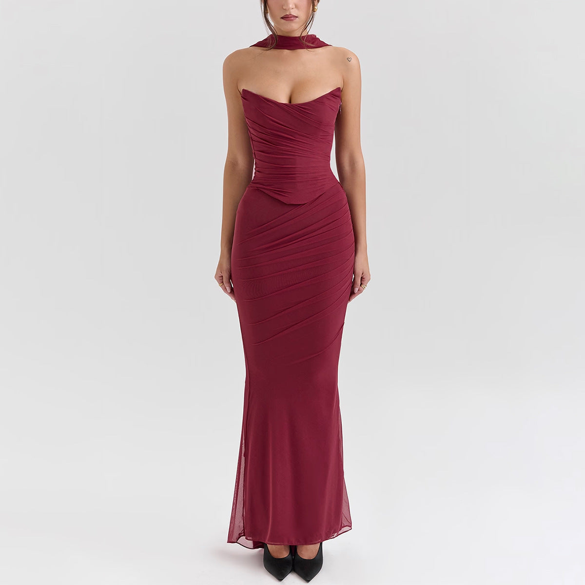 Pink Strapless Bodice and High Waist Skirt with Tie Set Newgew Dresses