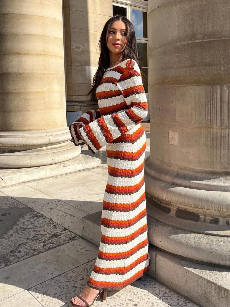 Striped Knit Beach Cover-Up Newgew Dresses