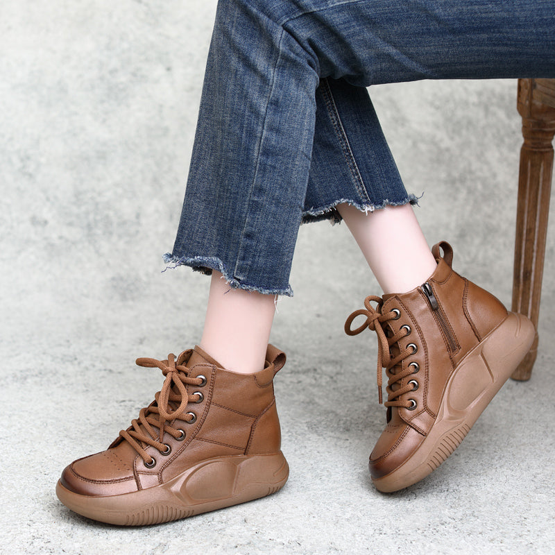 Women Retro Leather Handmade Ankle Boots Newgew Shoes