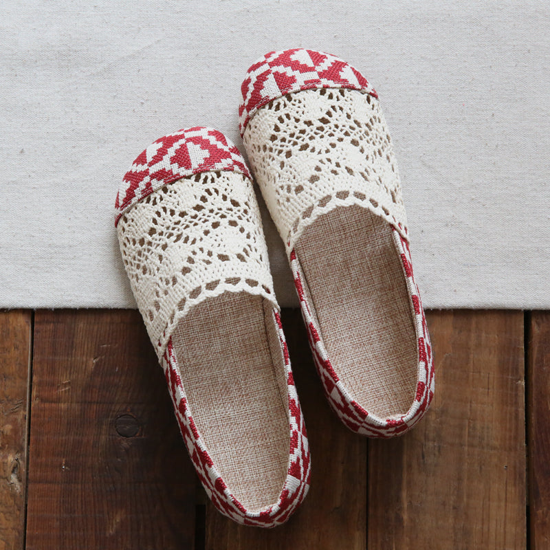 Women Retro Hollow Mesh Comfort Canvas Flats Newgew Shoes