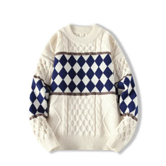 Cable Knit/Checkerboard Knitted Sweater Newgew