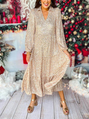 Long Sleeve V Neck Sequin Maxi Dress Newgew Dresses