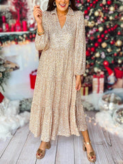 Long Sleeve V Neck Sequin Maxi Dress Newgew Dresses