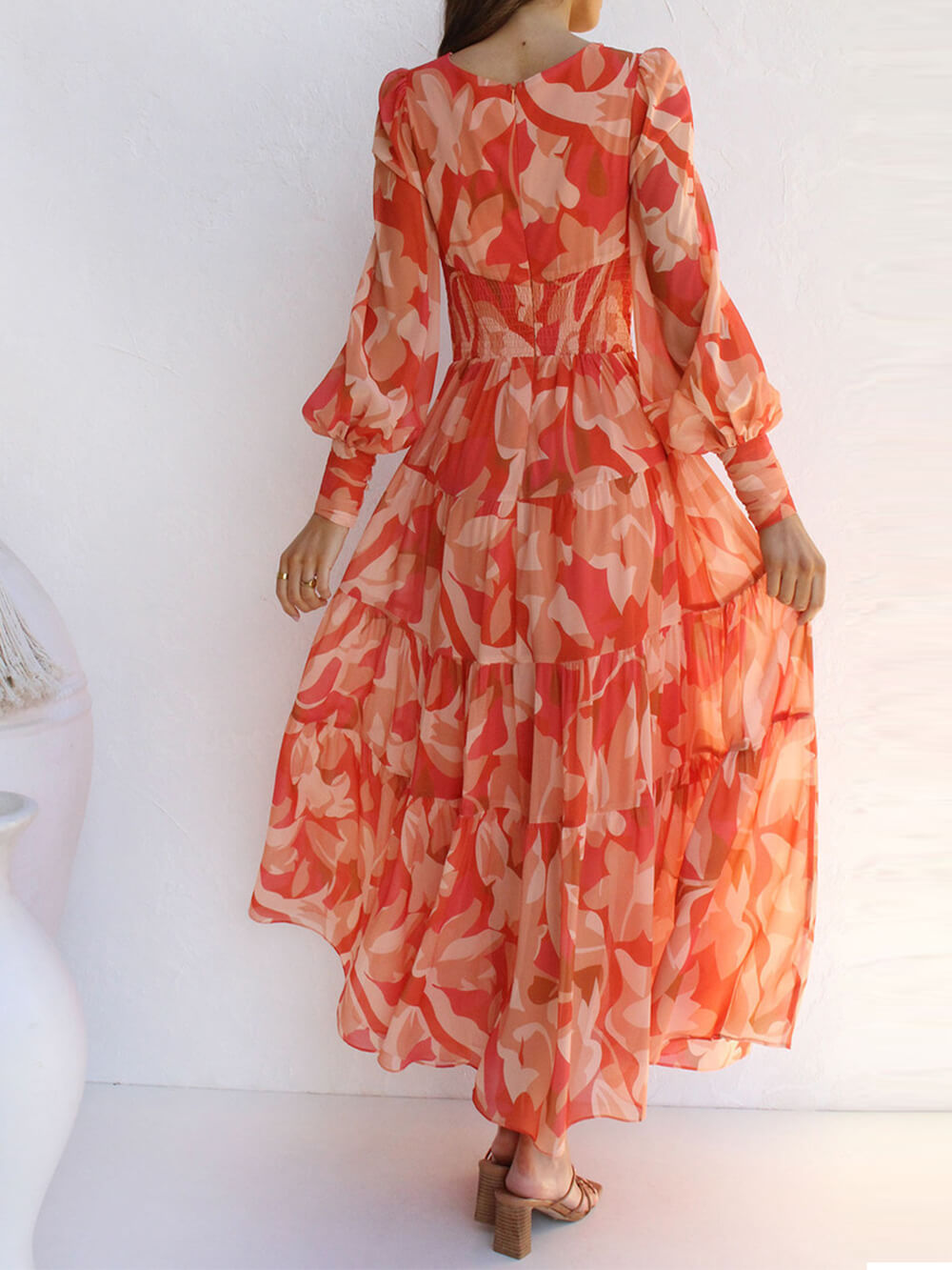 Casual Long-Sleeved V-Neck Swing Midi Dress Newgew Dresses