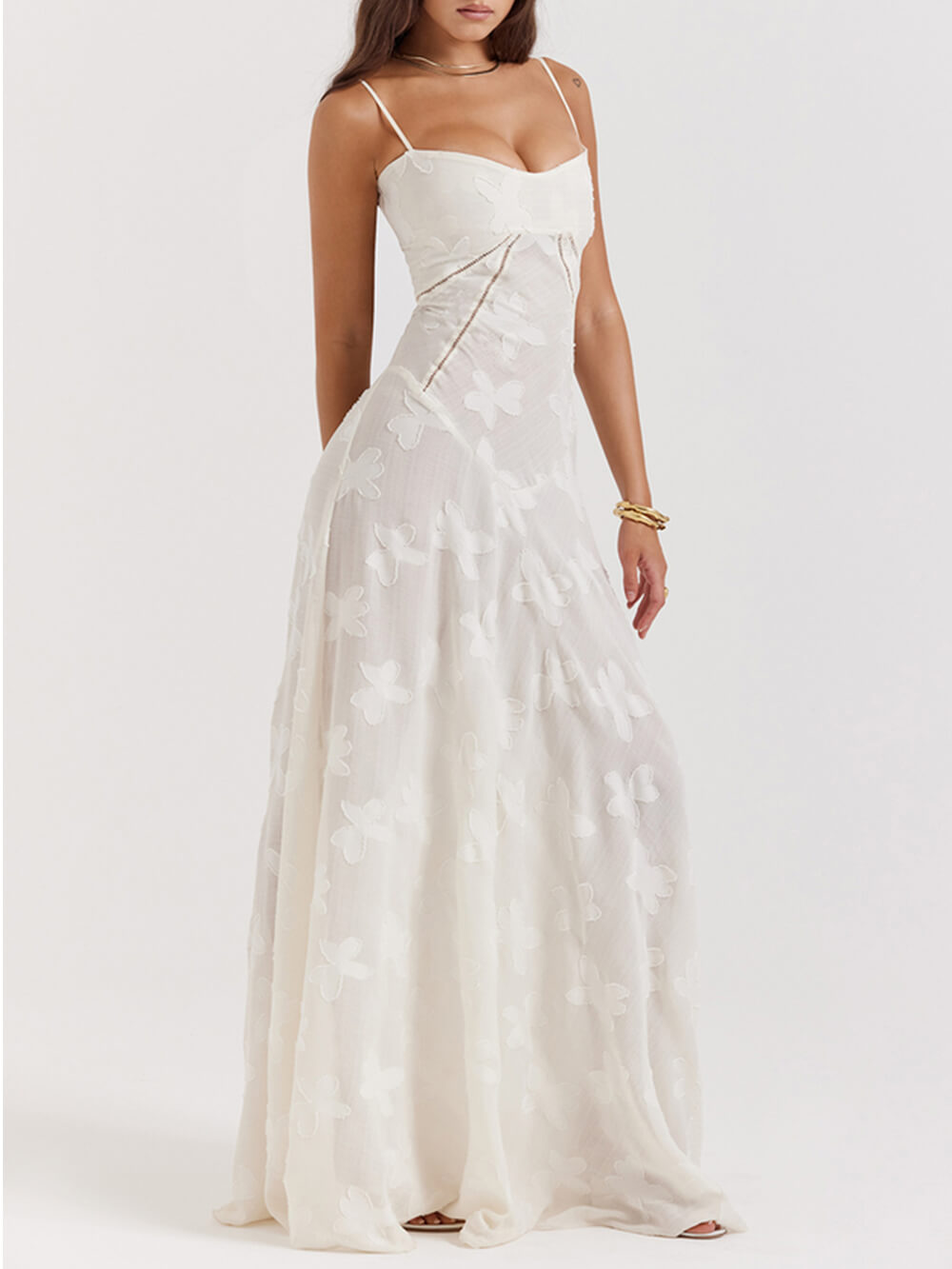 Vintage Cream Floral Lace Back Maxi Dress Newgew Dresses