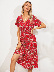 Fashion Casual Small Floral Short-sleeved Midi Dresses Newgew Dresses