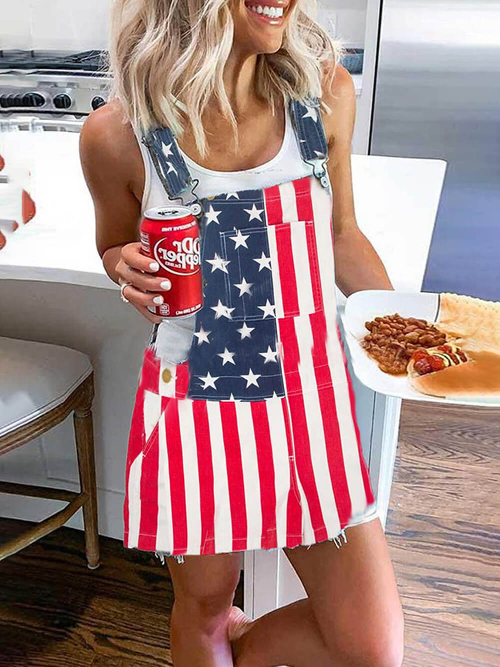 Independence Day Flag Print Pocket Strap Mini Dress Newgew Dresses