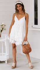 Lace Backless White Short Slip Dress Newgew Dresses