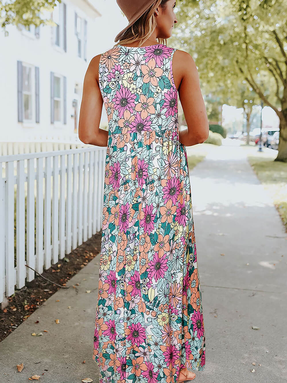 Sleeveless Maxi Dress: High Waist Hippie Floral Newgew Dresses