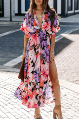 High Split V-Neck Print Dress Newgew Dresses