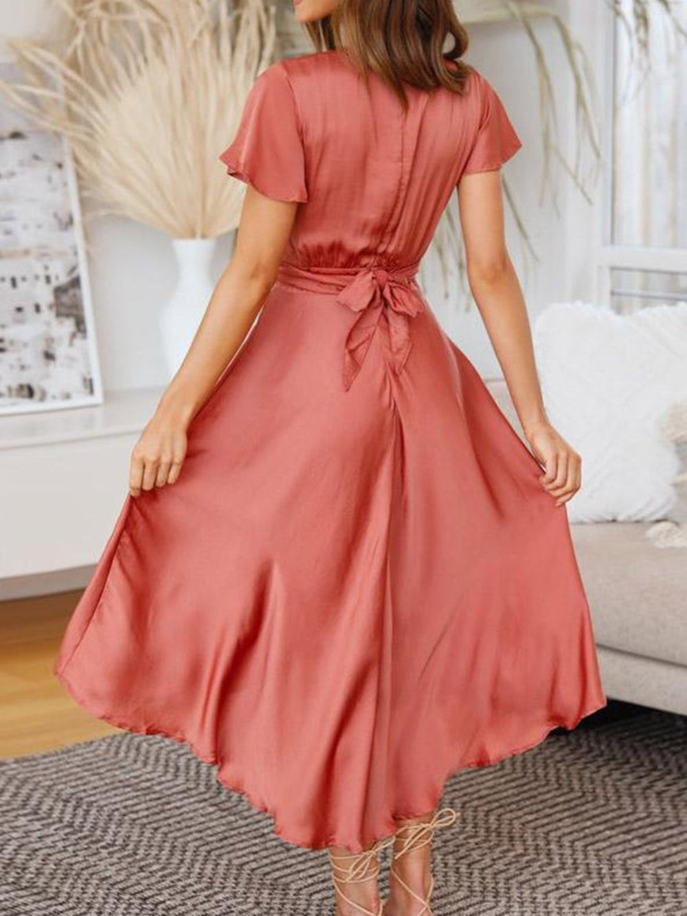 Sage Satin  Maxi Wrap Dress: Twist-Front Cutout Newgew Dresses