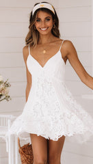 Lace Backless White Short Slip Dress Newgew Dresses