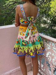 Summer MulticolorLemon Preated Hem Mini Dress Newgew Dresses
