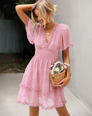 V-neck Polka Dot Chiffon Cake Dress Newgew Dresses