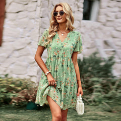 Fashion Natural V-neck Printed Boho Dress Newgew Dresses