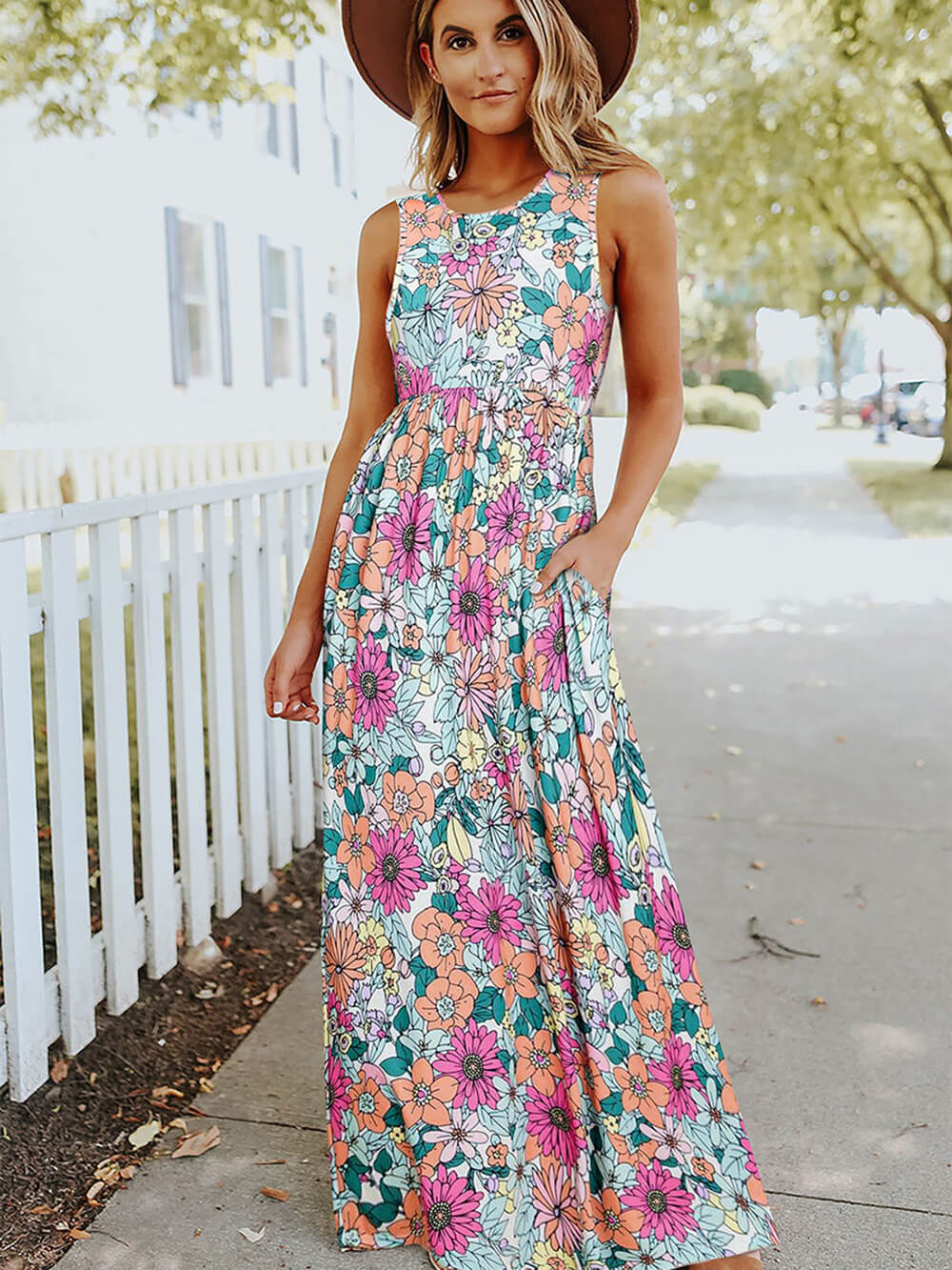 Sleeveless Maxi Dress: High Waist Hippie Floral Newgew Dresses
