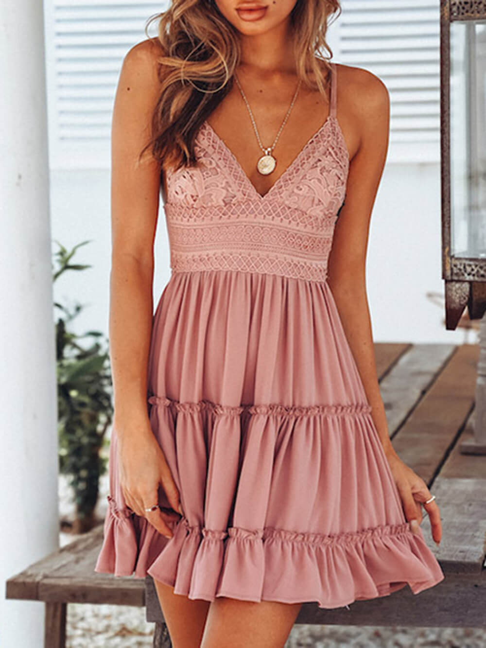 European and American lace strap mini dress Newgew Dresses