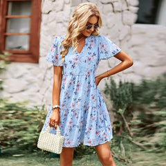 Fashion Natural V-neck Printed Boho Dress Newgew Dresses
