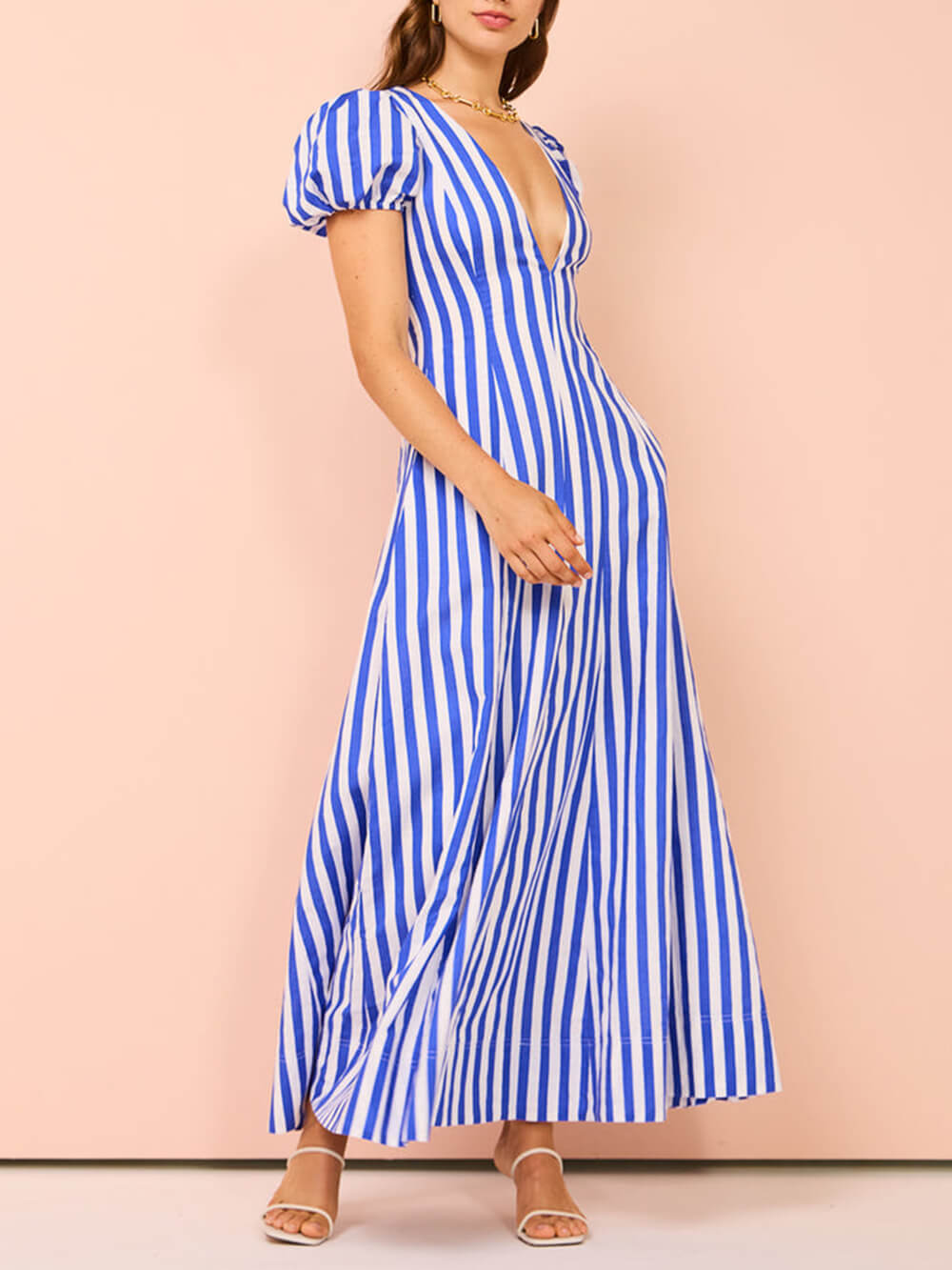 Bubble Sleeve In Stripe Wavy Maxi Dress Newgew Dresses