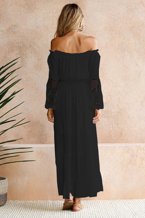 Shoulder Maxi Dress: Embroidered Off Lace Flared Sleeve Newgew Dresses