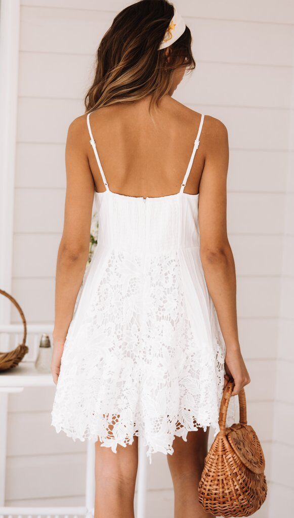Lace Backless White Short Slip Dress Newgew Dresses