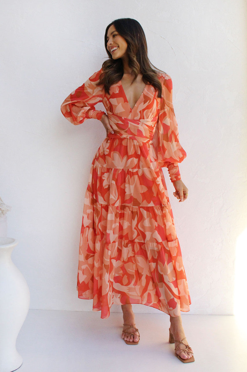 Painted Inspiration Floral Balloon Sleeves Maxi Dress Newgew Dresses