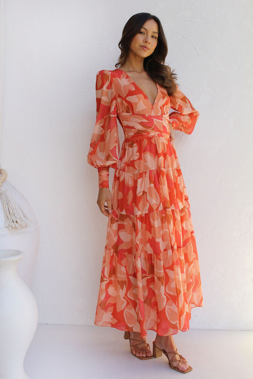 Painted Inspiration Floral Balloon Sleeves Maxi Dress Newgew Dresses