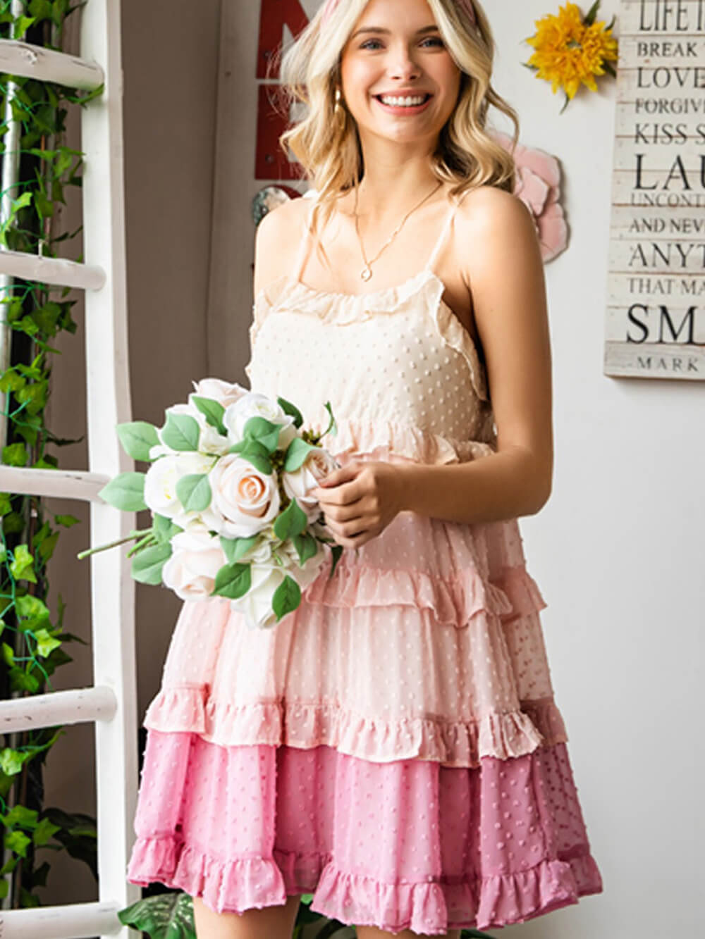 Fairy Color Block Swiss Dot Ruffled Tiered Spaghetti Strap Dress Newgew Dresses