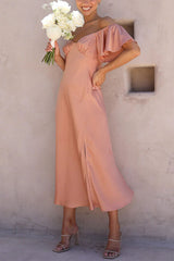 Side Split Midi Dress: Off The Shoulder Flutter Sleeve Newgew Dresses
