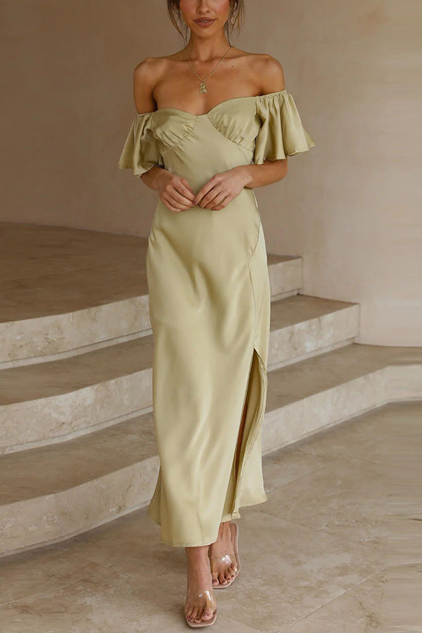 Side Split Midi Dress: Off The Shoulder Flutter Sleeve Newgew Dresses