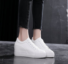 Women's White Soft Korean Style Platform Height Increasing Canvas Shoes Newgew