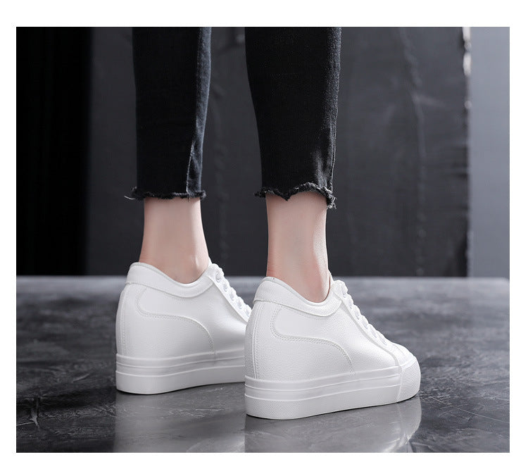 Women's White Soft Korean Style Platform Height Increasing Canvas Shoes Newgew