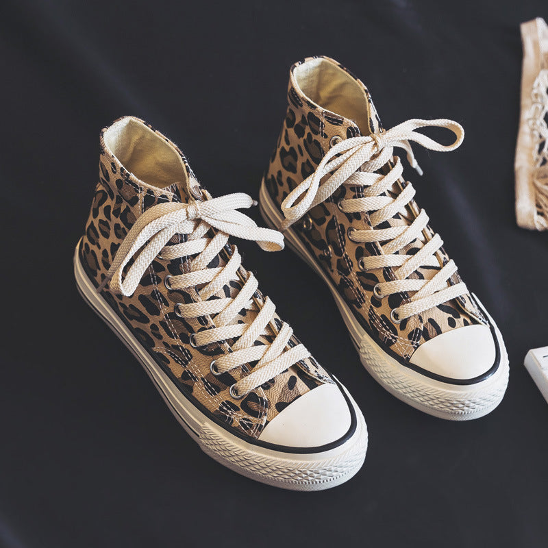 Attractive Women's Spring Leopard Print Korean Canvas Shoes Newgew