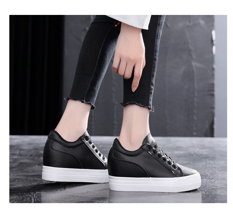 Women's White Soft Korean Style Platform Height Increasing Canvas Shoes Newgew