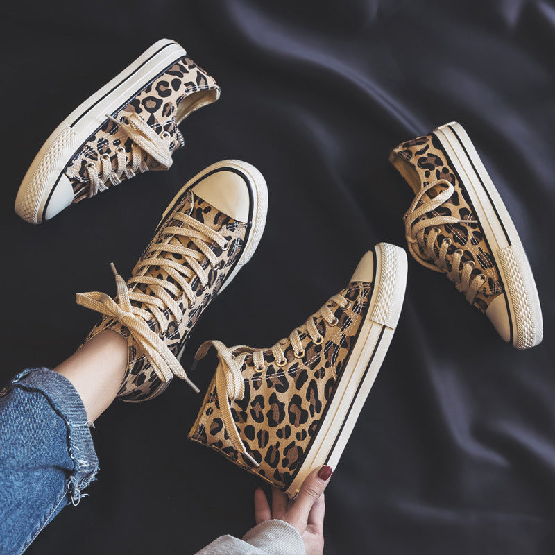 Attractive Women's Spring Leopard Print Korean Canvas Shoes Newgew