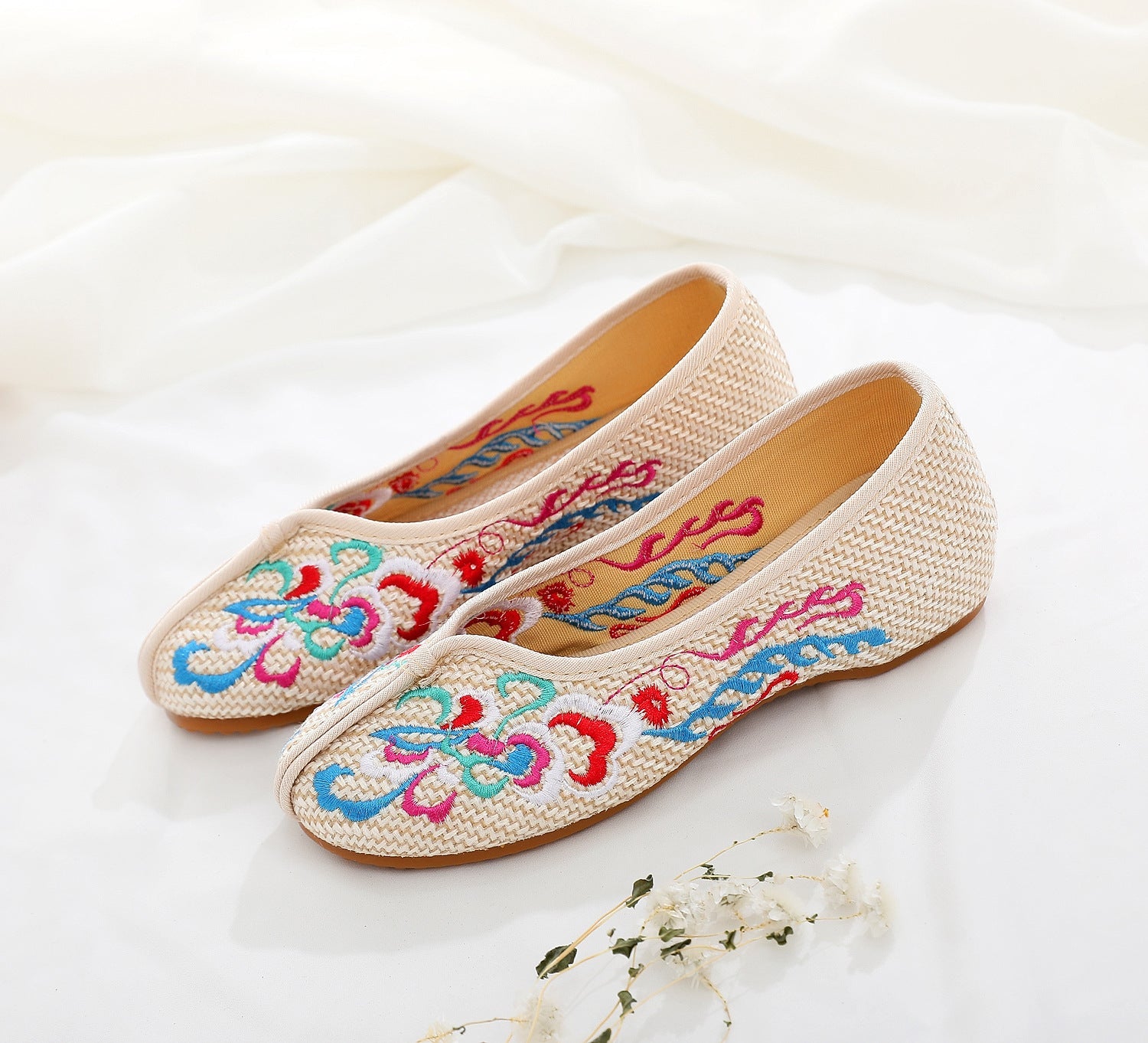 Ethnic Style Embroidered Pumps Linen Height Canvas Shoes Newgew