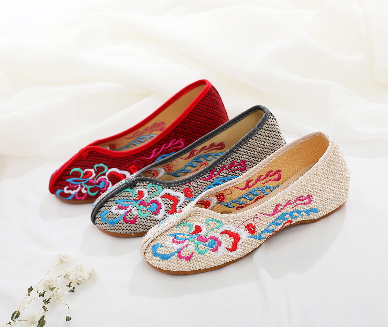 Ethnic Style Embroidered Pumps Linen Height Canvas Shoes Newgew