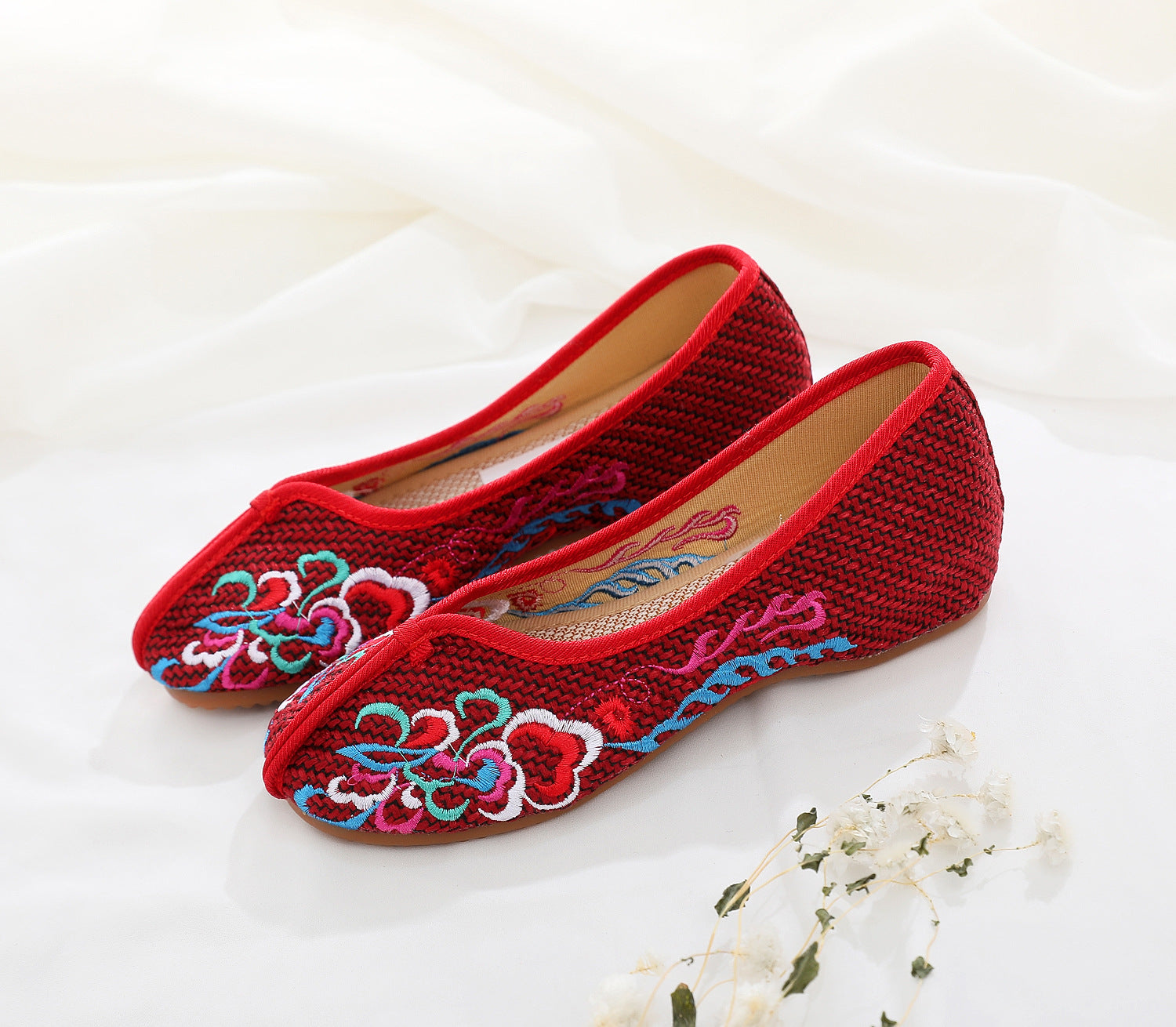 Ethnic Style Embroidered Pumps Linen Height Canvas Shoes Newgew