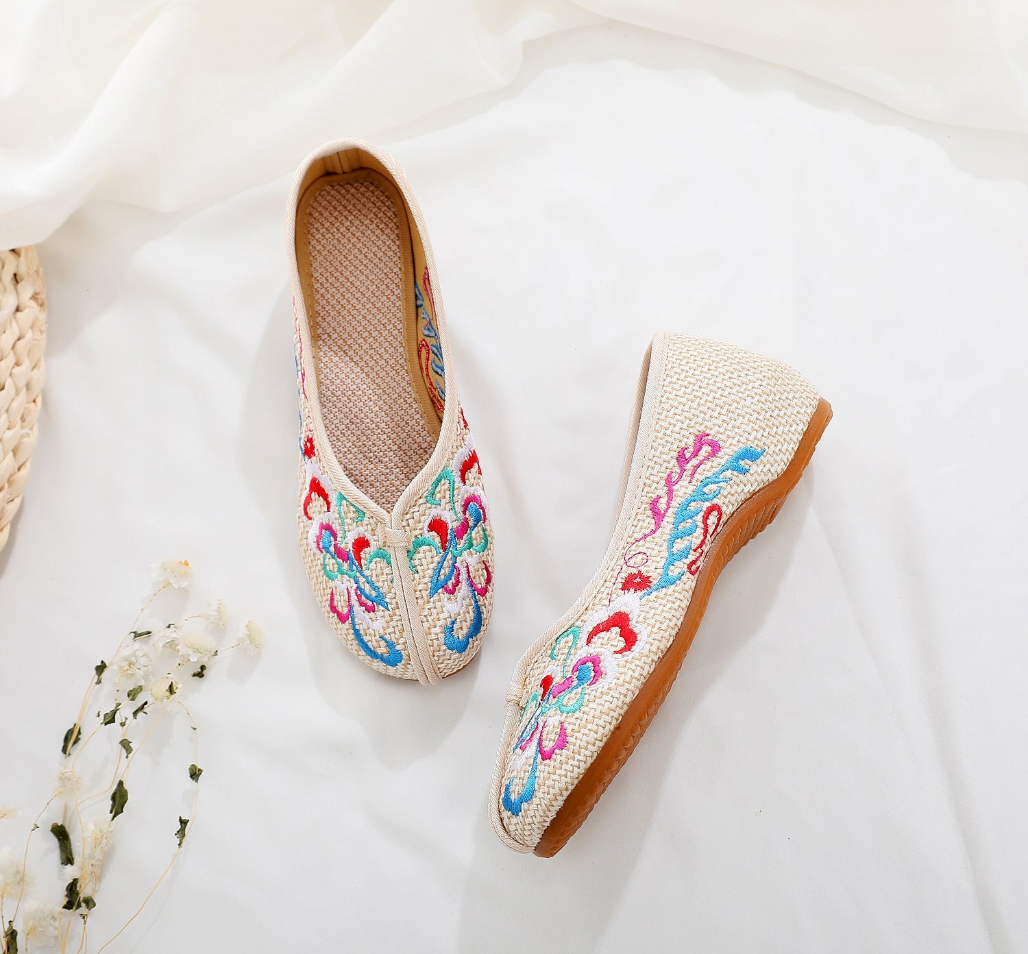 Ethnic Style Embroidered Pumps Linen Height Canvas Shoes Newgew