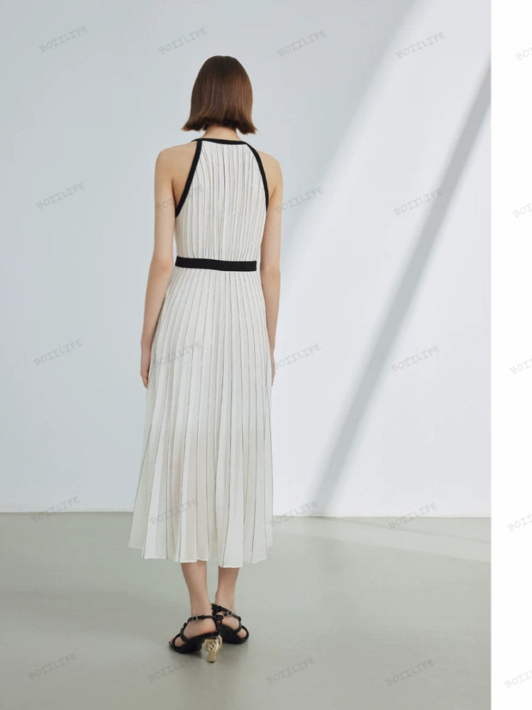 High-End Limited Edition Striped Color-Blocked Sleeveless Dress Newgew Dresses