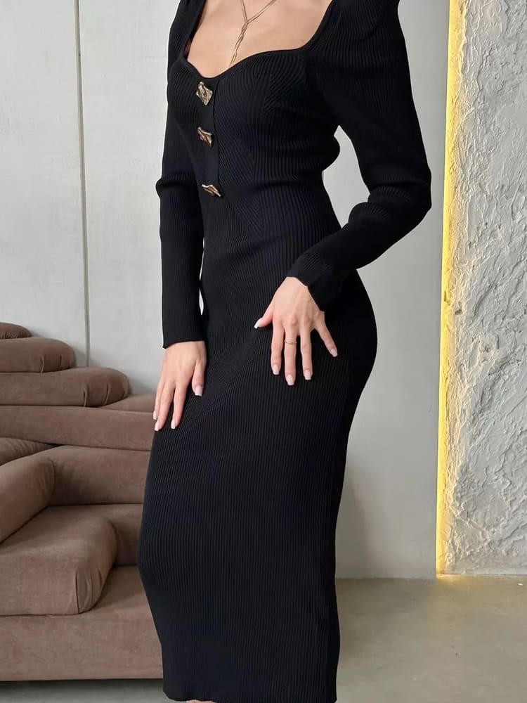 Slim Fit High-Waist Knit Sweater Dress Newgew Dresses