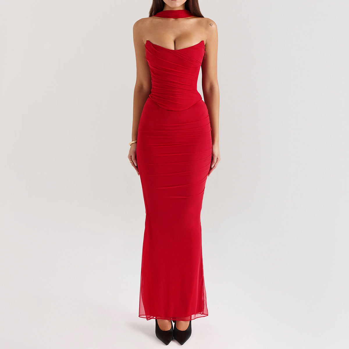 Pink Strapless Bodice and High Waist Skirt with Tie Set Newgew Dresses