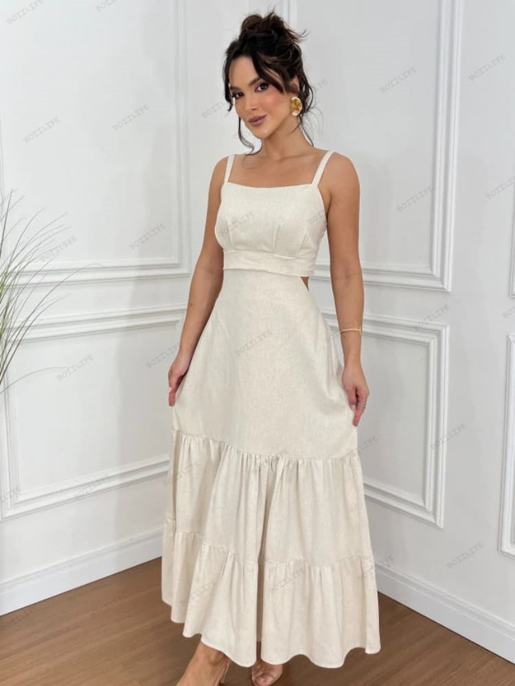 Trendy Versatile Solid Color Spaghetti Strap Midi Dress Newgew Dresses