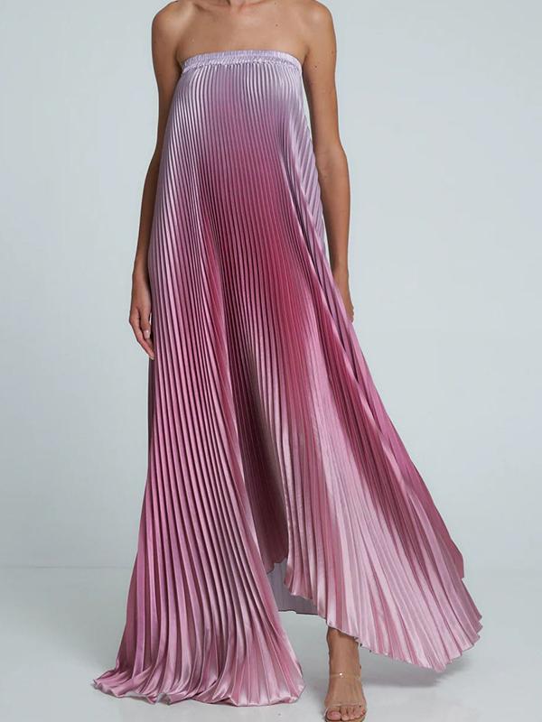 Gradient Strapless Pleated Sleeveless Dress Newgew Dresses