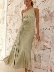 Pleated One-Shoulder Cut-Out Waist Gown Newgew Dresses